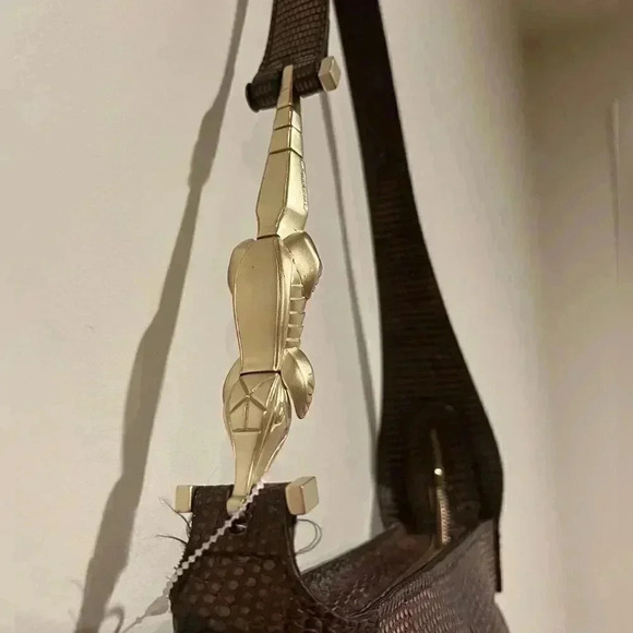 Barry Keiselstein Cord Alligator Bag with Gold Alligator Handle - Picture 2 of 8